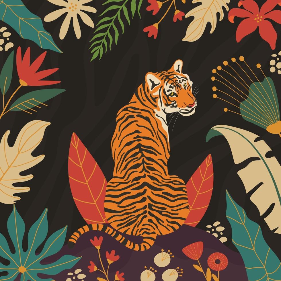 tigre en el cartel de la tarjeta de la selva vector