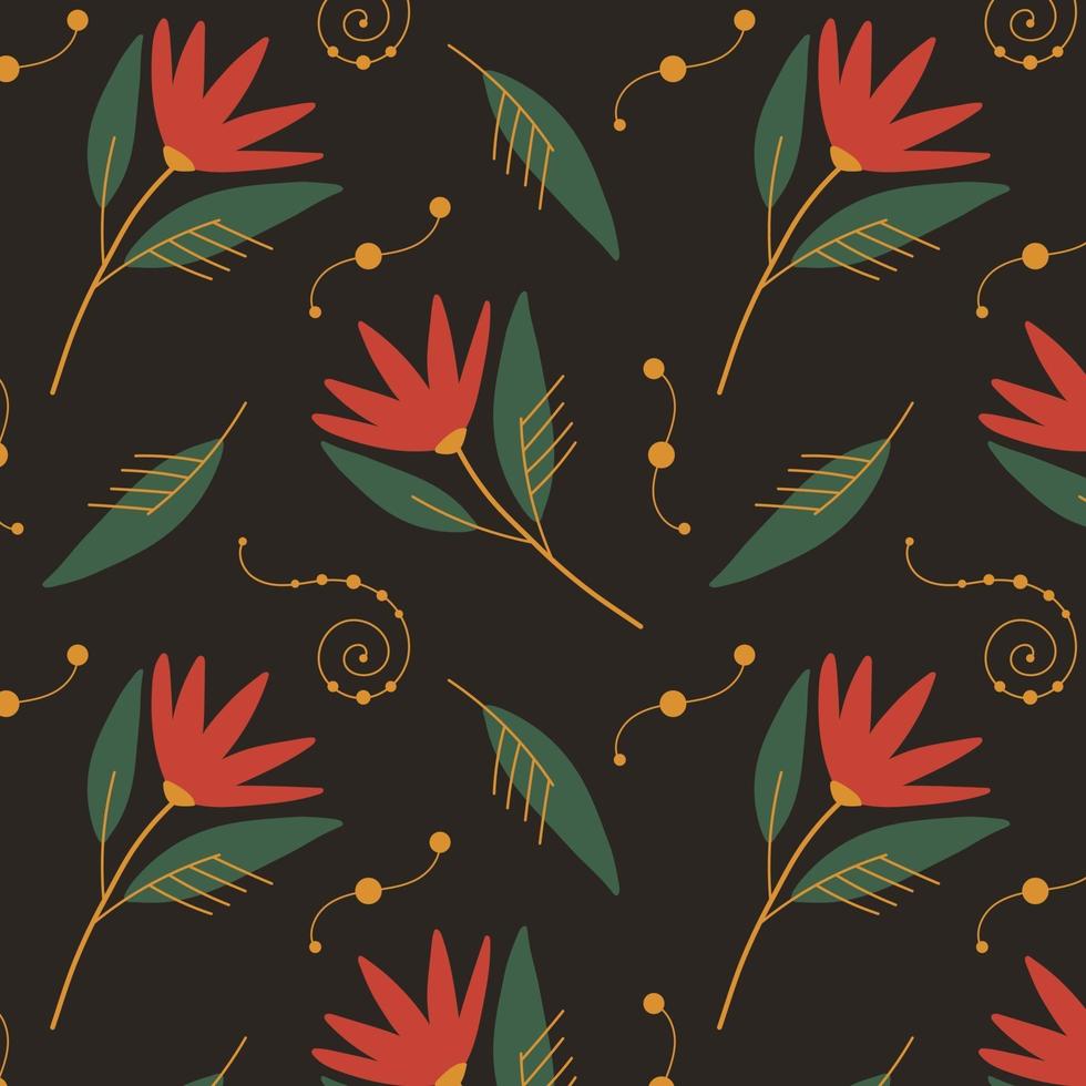 Exotic abstract foliage floral seamless pattern. Vector illustration