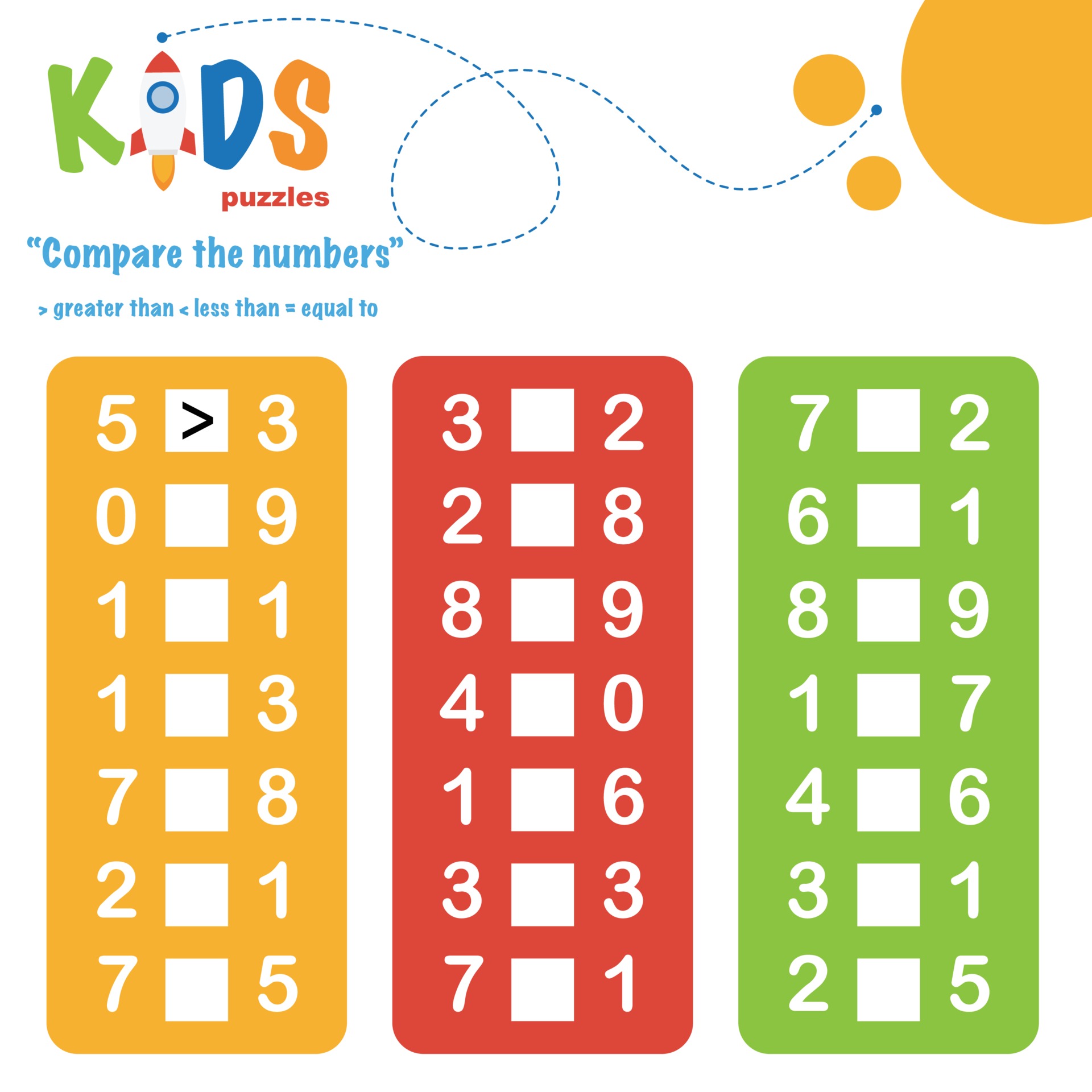 comparing numbers printable math worksheet 3366640 vector art at vecteezy