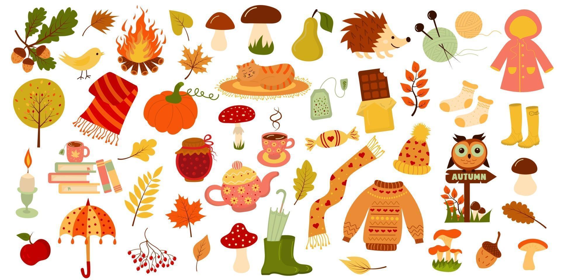 conjunto de otoño. hola otoño, colección de iconos de la temporada de otoño. vector