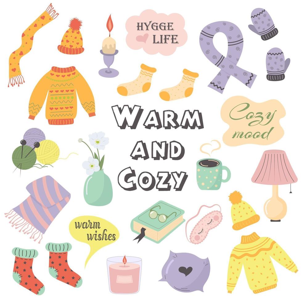 Autumn or winter cozy cute things and objects. Warm and cozy. vector