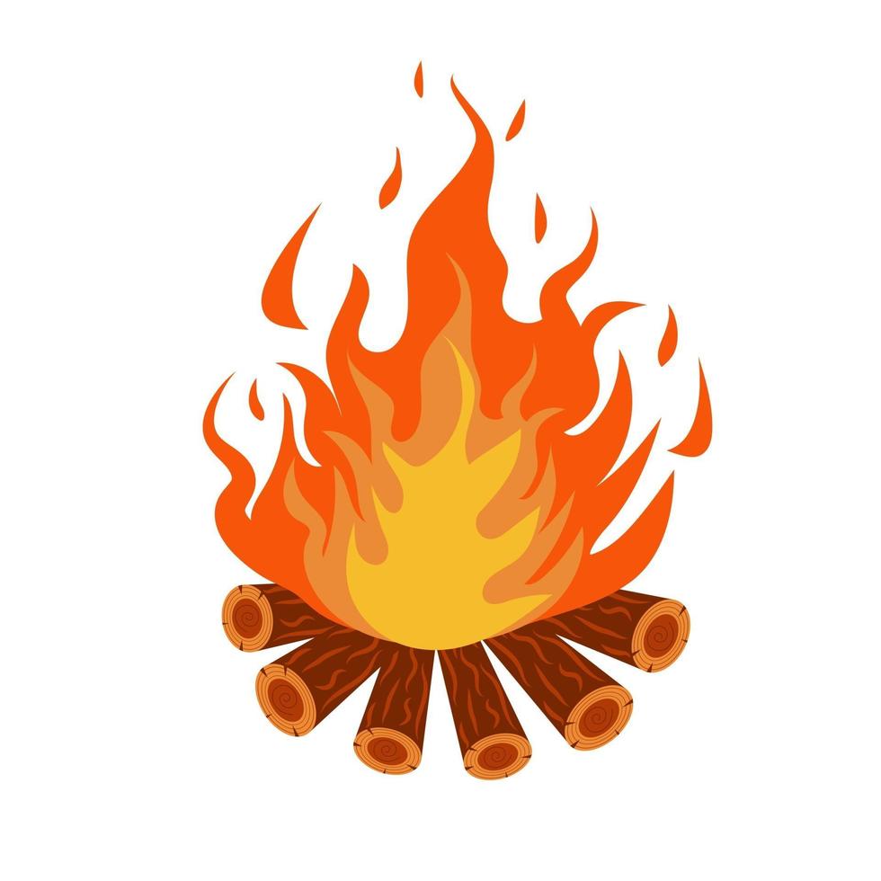 hoguera ardiente con leña. vector