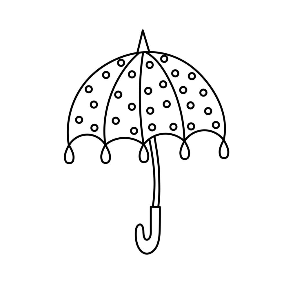 Polka dot umbrella in doodle style. vector