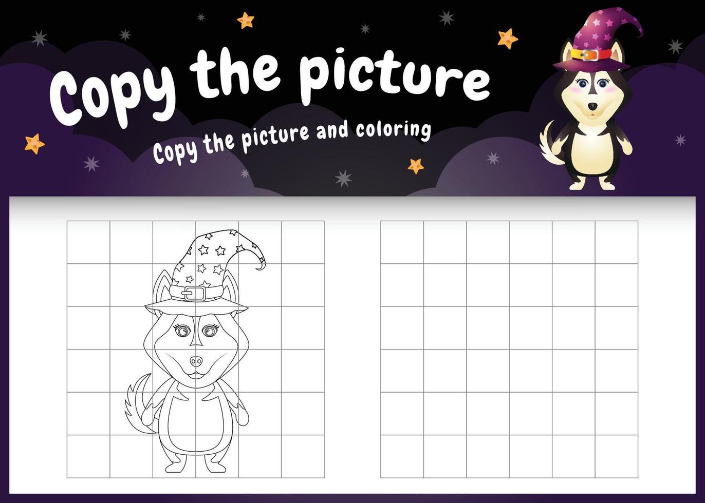 copy the picture kids game and coloring page with a cute  husky dog vector