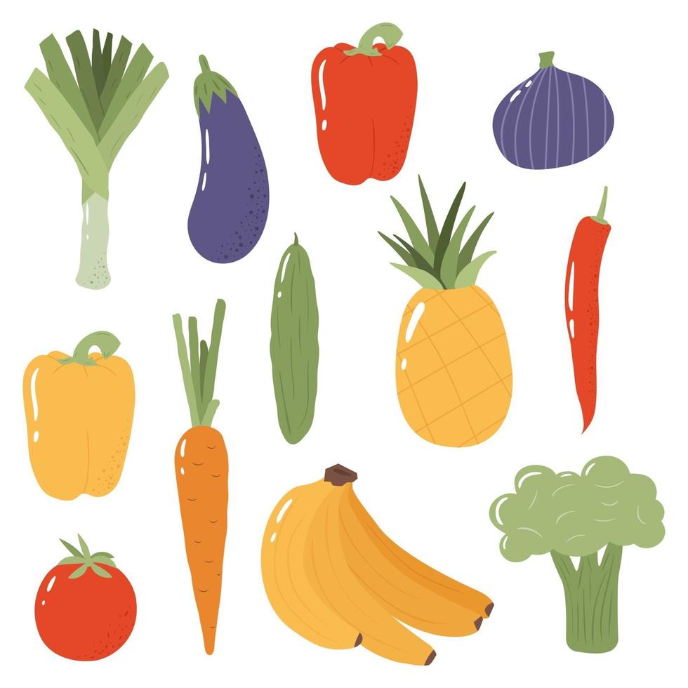 frutas y verduras frescas. dieta vegana saludable. vector