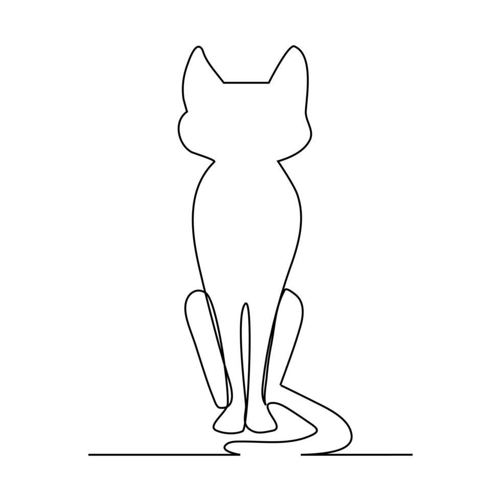 Black cat Happy Halloween continuous line drawing of a cat. vector