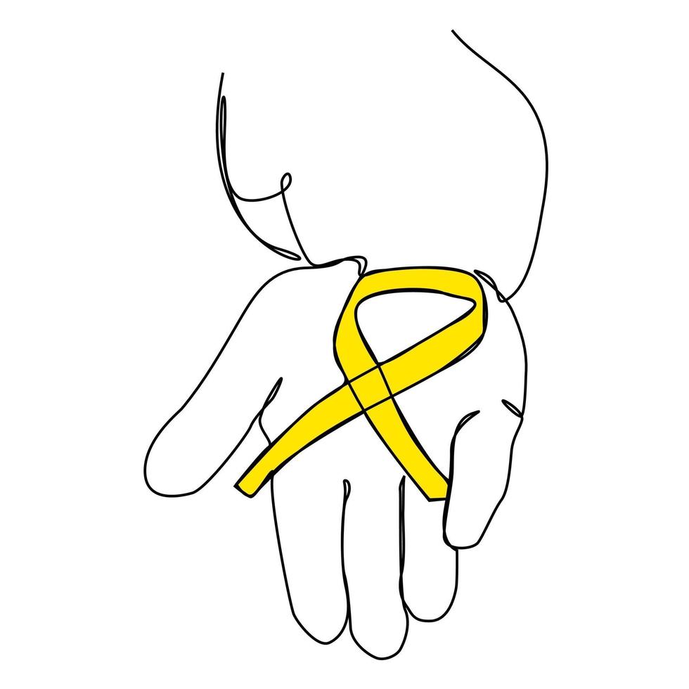 continuous line holding a yellow ribbon to cheer the sick september vector