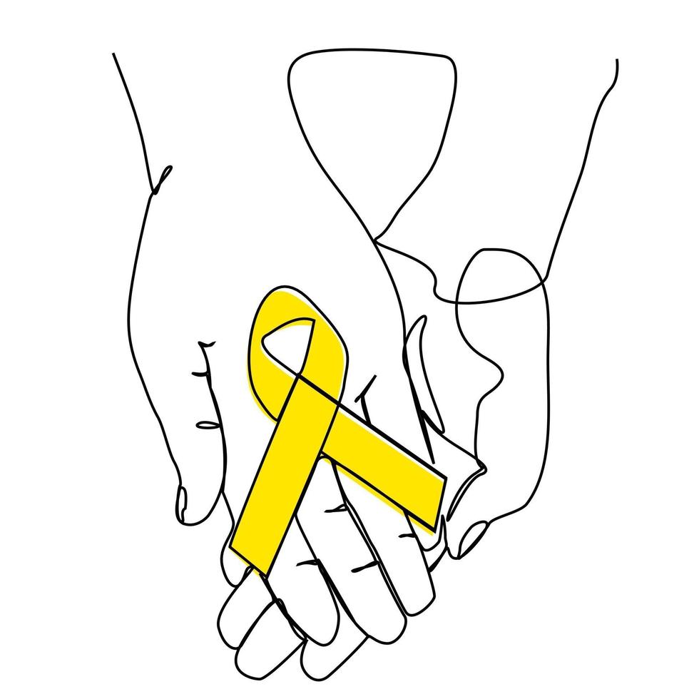 continuous line holding a yellow ribbon to cheer the sick september vector