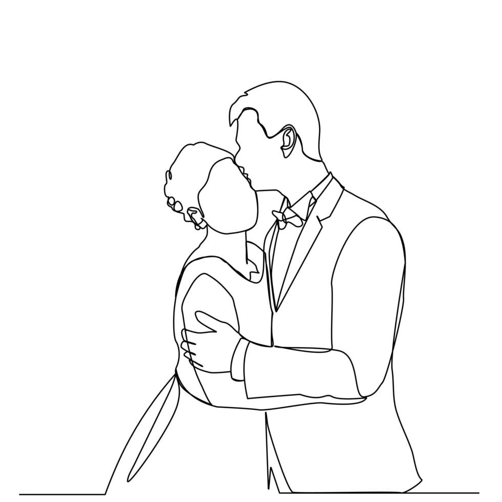 continuous line drawing wedding bride and groom vector