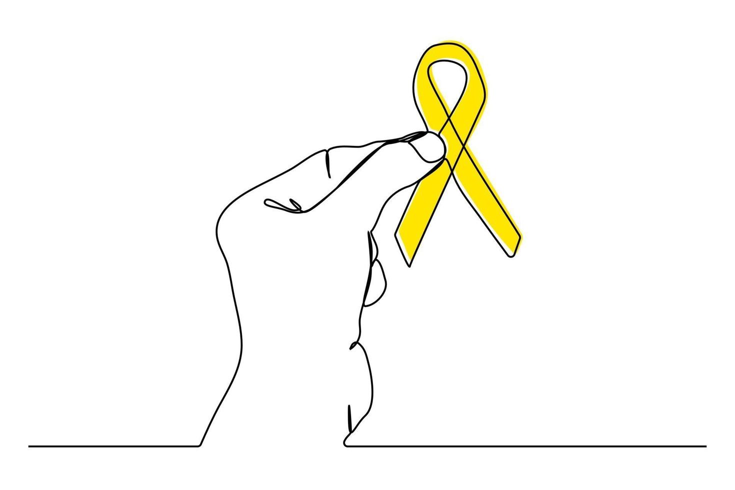 continuous line holding a yellow ribbon to cheer the sick september vector