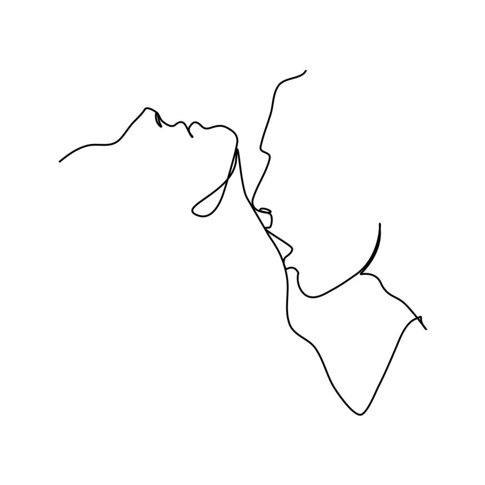 continuous line romantic men and women kiss vector