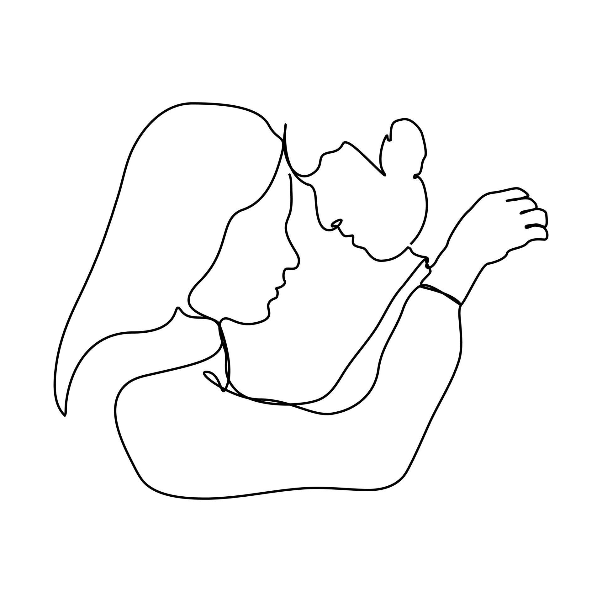 continuous line drawing of loving couple embrace warmth 3366818 Vector