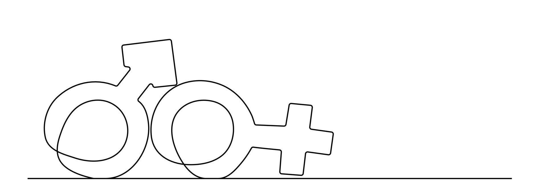 icono de dibujo de línea continua símbolo masculino y femenino vector