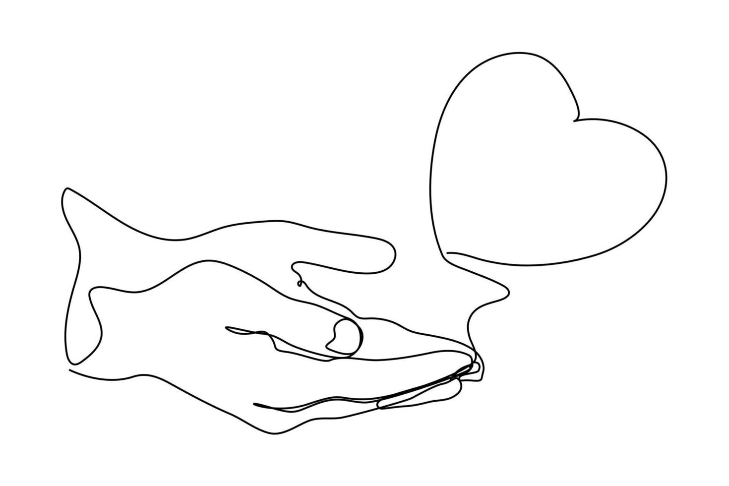 continuous line red heart hand health care love organ donation vector