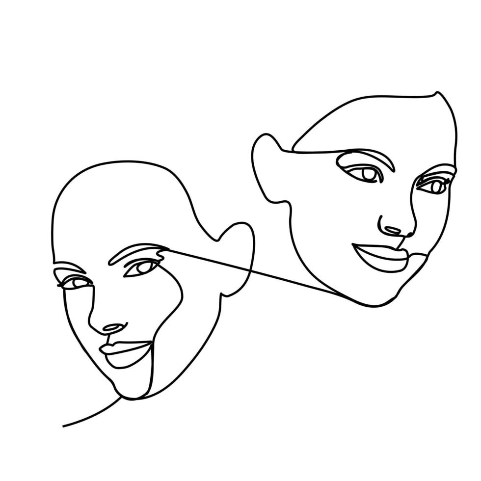 Línea continua de cara y peinado, concepto de moda, belleza femenina. vector