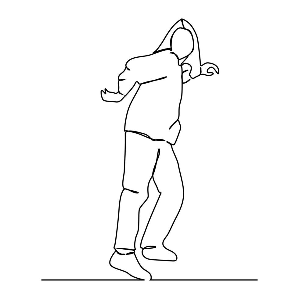continuous line drawing of a cheerful girl with music. vector