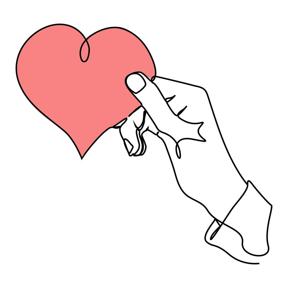 continuous line red heart hand health care love organ donation vector