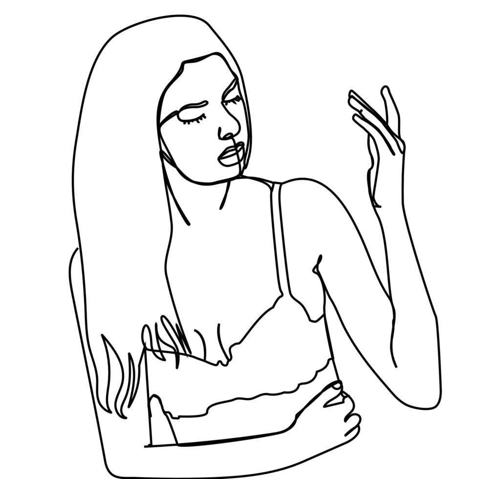 continuous lines beautiful sexy girl in underwear vector