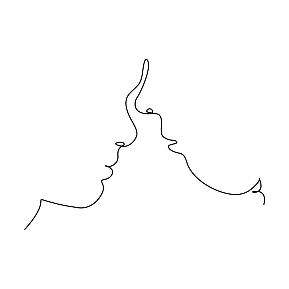 continuous line romantic lovers kissing vector