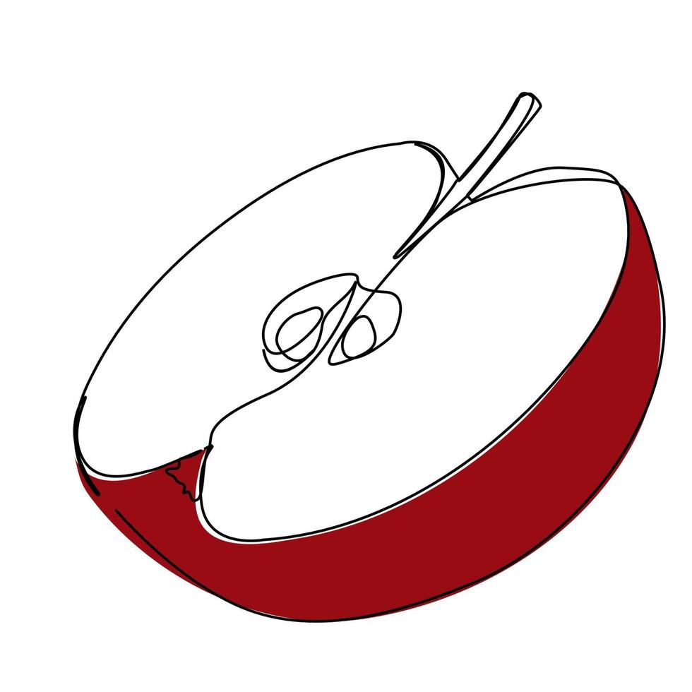 Red Apple icon, one line drawing, isolated vector