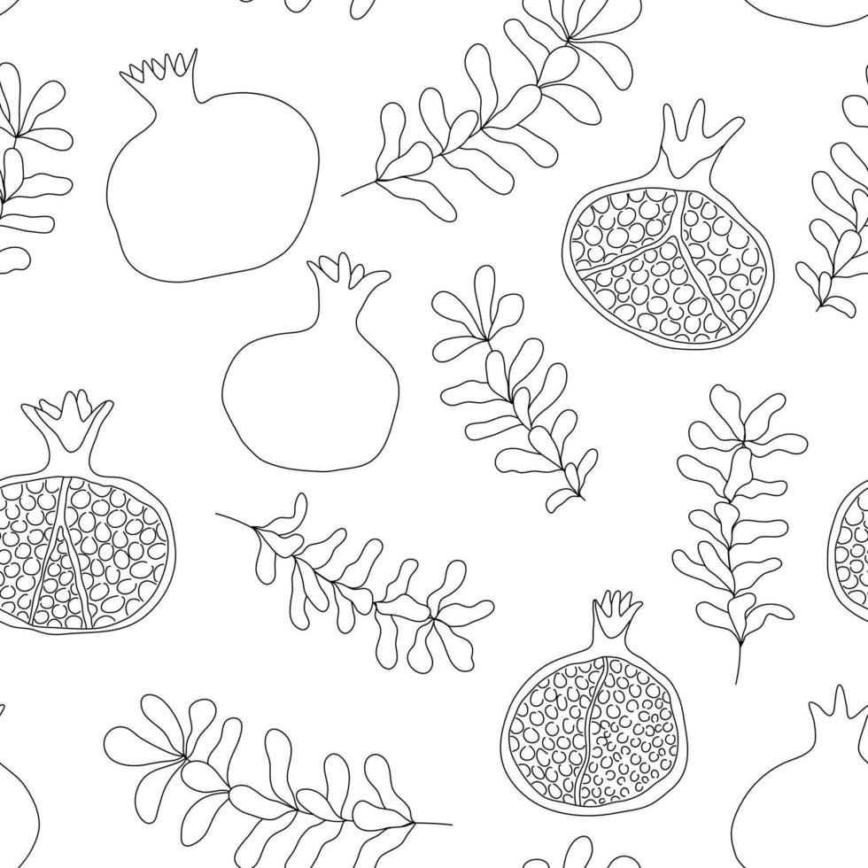 Black and white pomegranate pattern vector