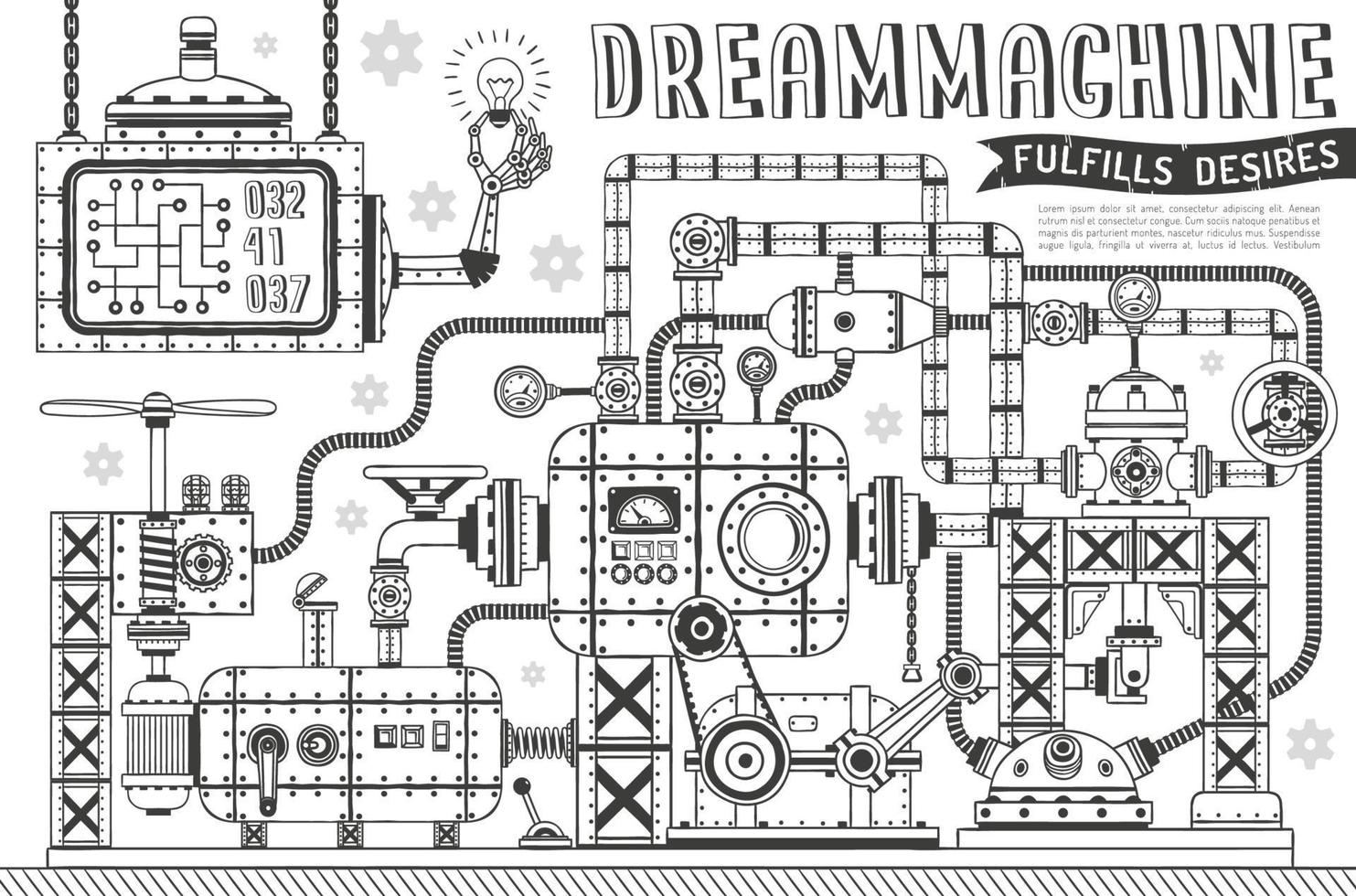 Fantastic machine in doodle style vector