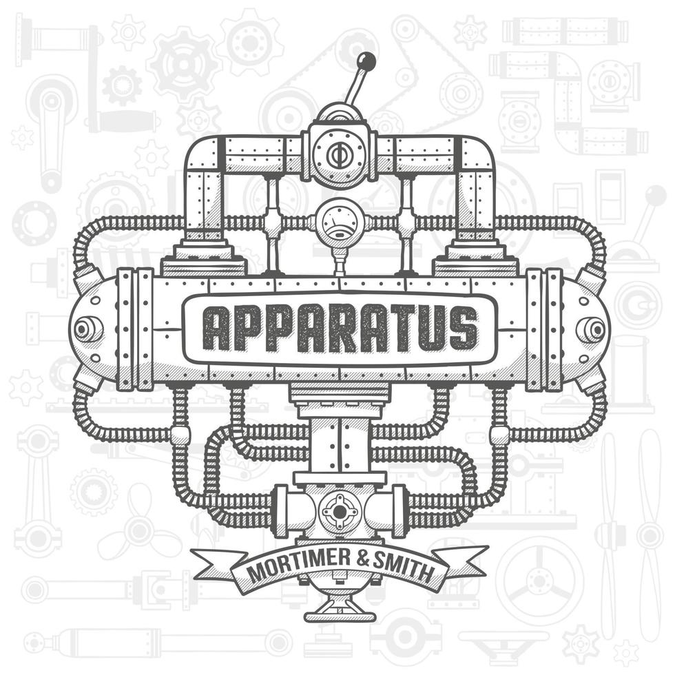 Steampunk machinery engineer robotic composition vector