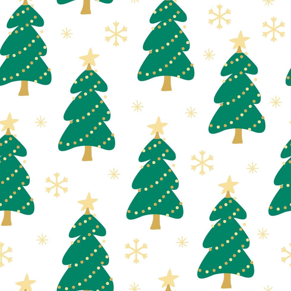 Xmas seamless pattern with snowflakes and Christmas trees vector