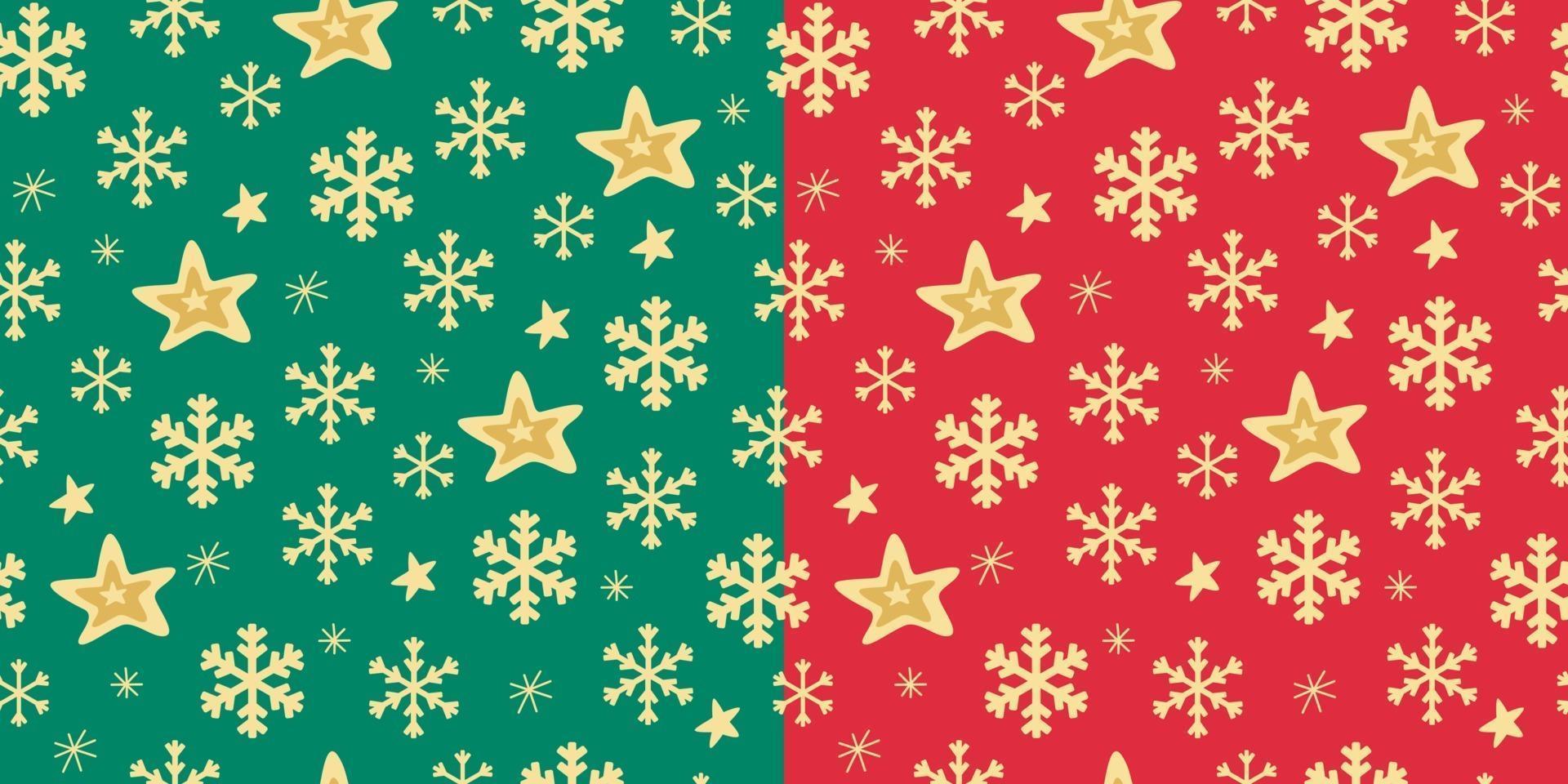 Two seamless patterns with golden stars and snowflakes vector