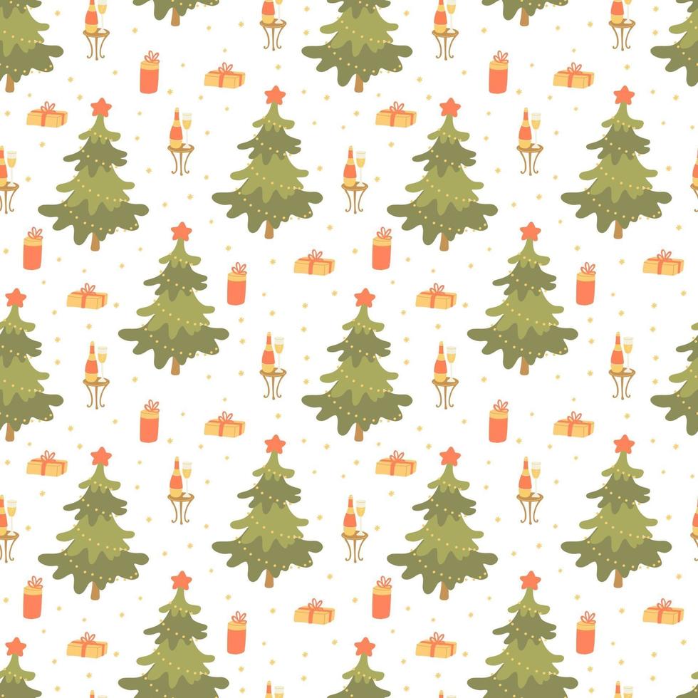 seamless pattern with Christmas trees and gifts vector