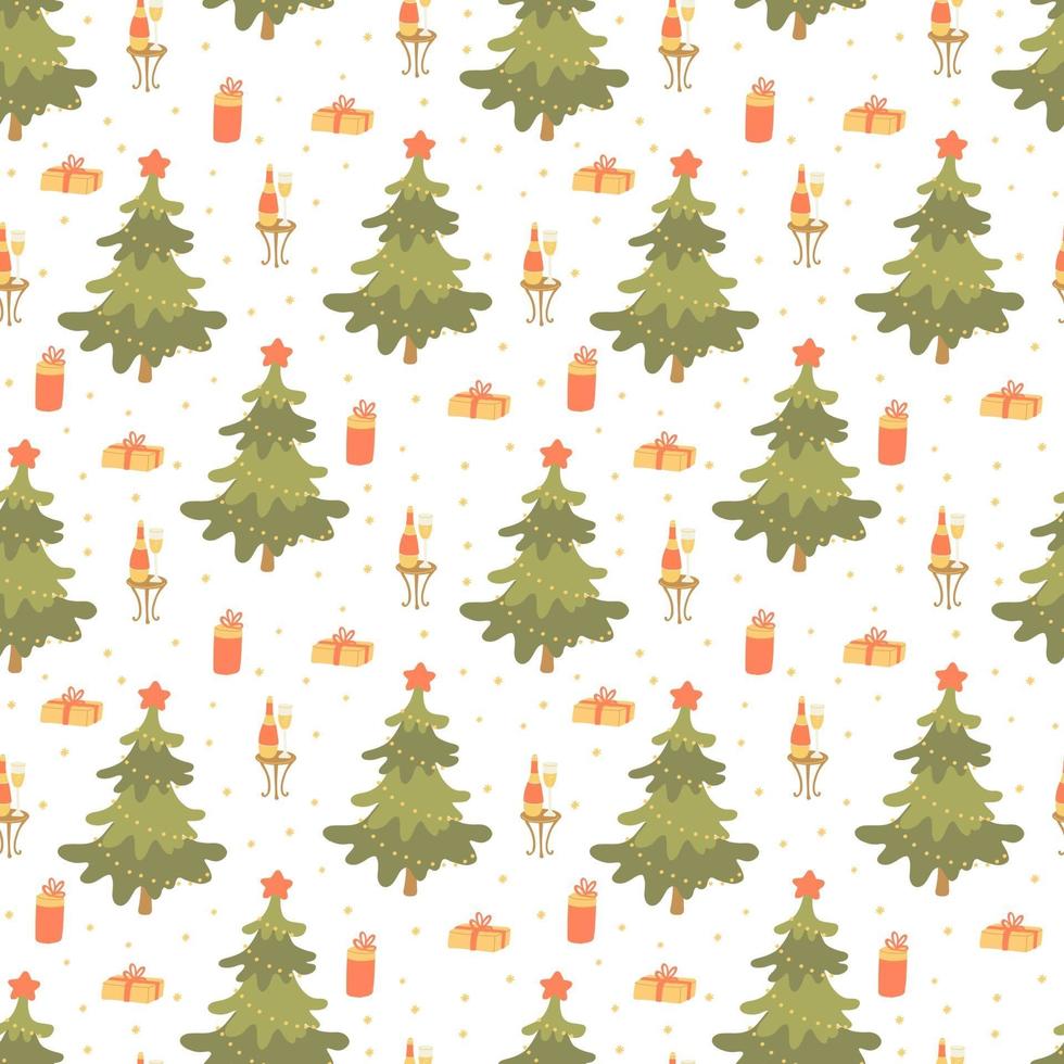 seamless pattern with Christmas trees and gifts vector