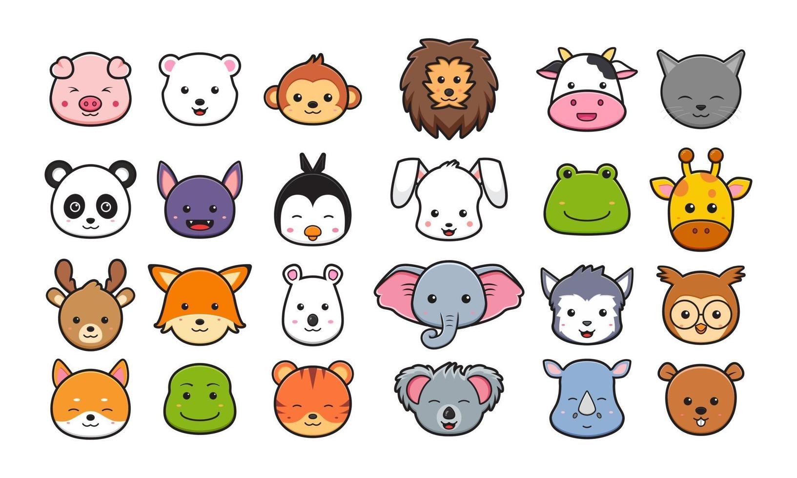 Set collection of animal head cartoon icon clipart illustration vector