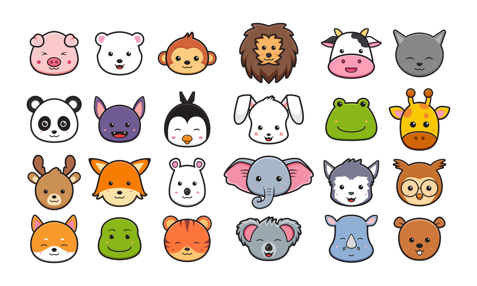 Set collection of animal head cartoon icon clipart illustration 3366984