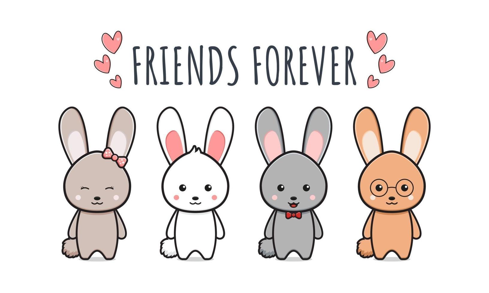 Cute rabbit bunny friends forever wallpaper icon cartoon illustration vector