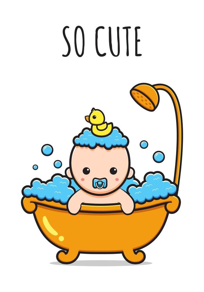 Cute baby take a shower so cute card icon cartoon illustration vector