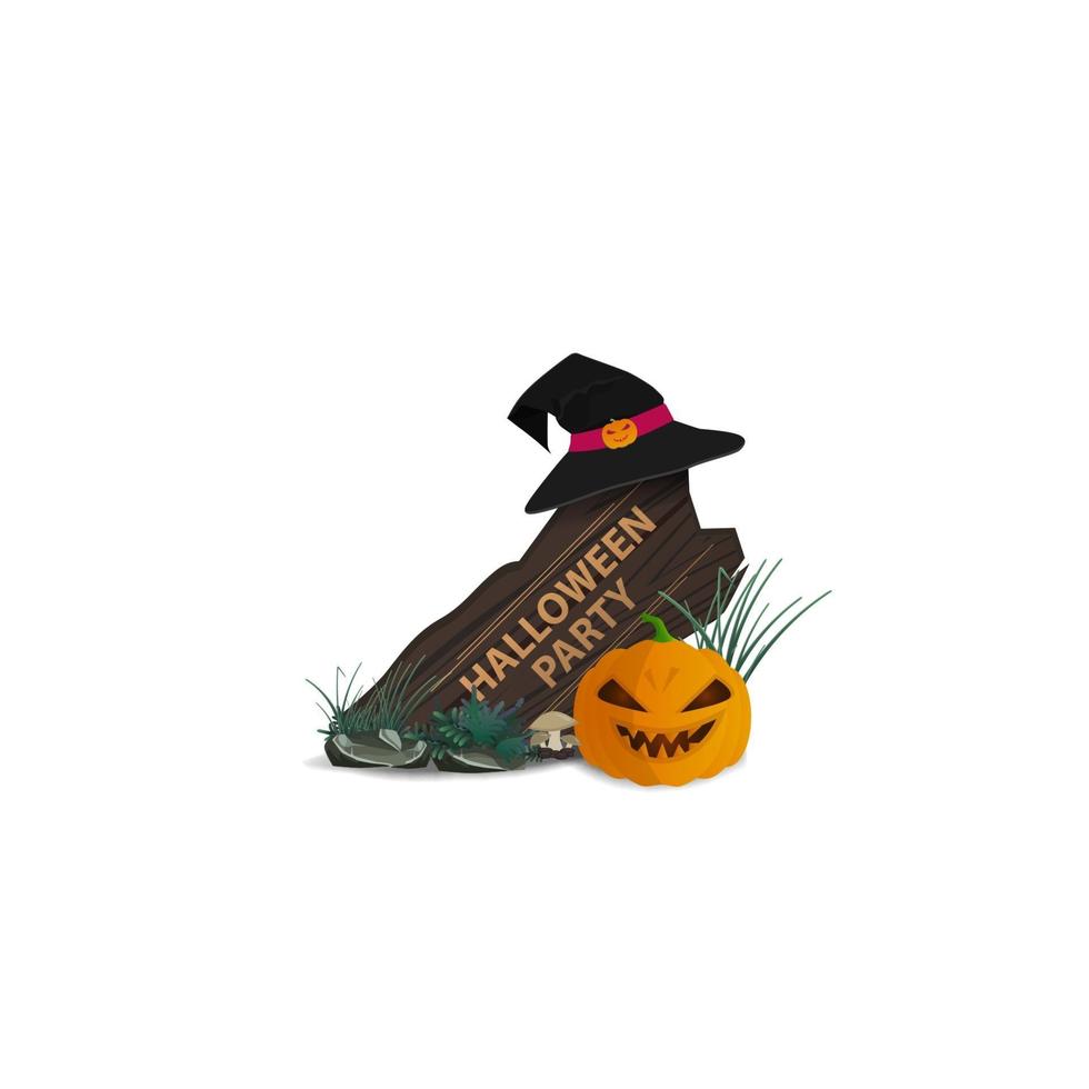 Helloween party. Old Board with a witch's hat and a pumpkin vector