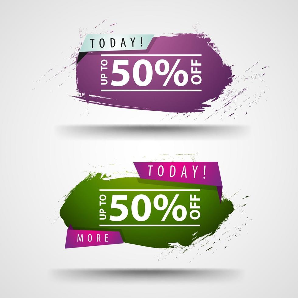 Today, up to 50 off, discount banners in abstract cloud shapes vector