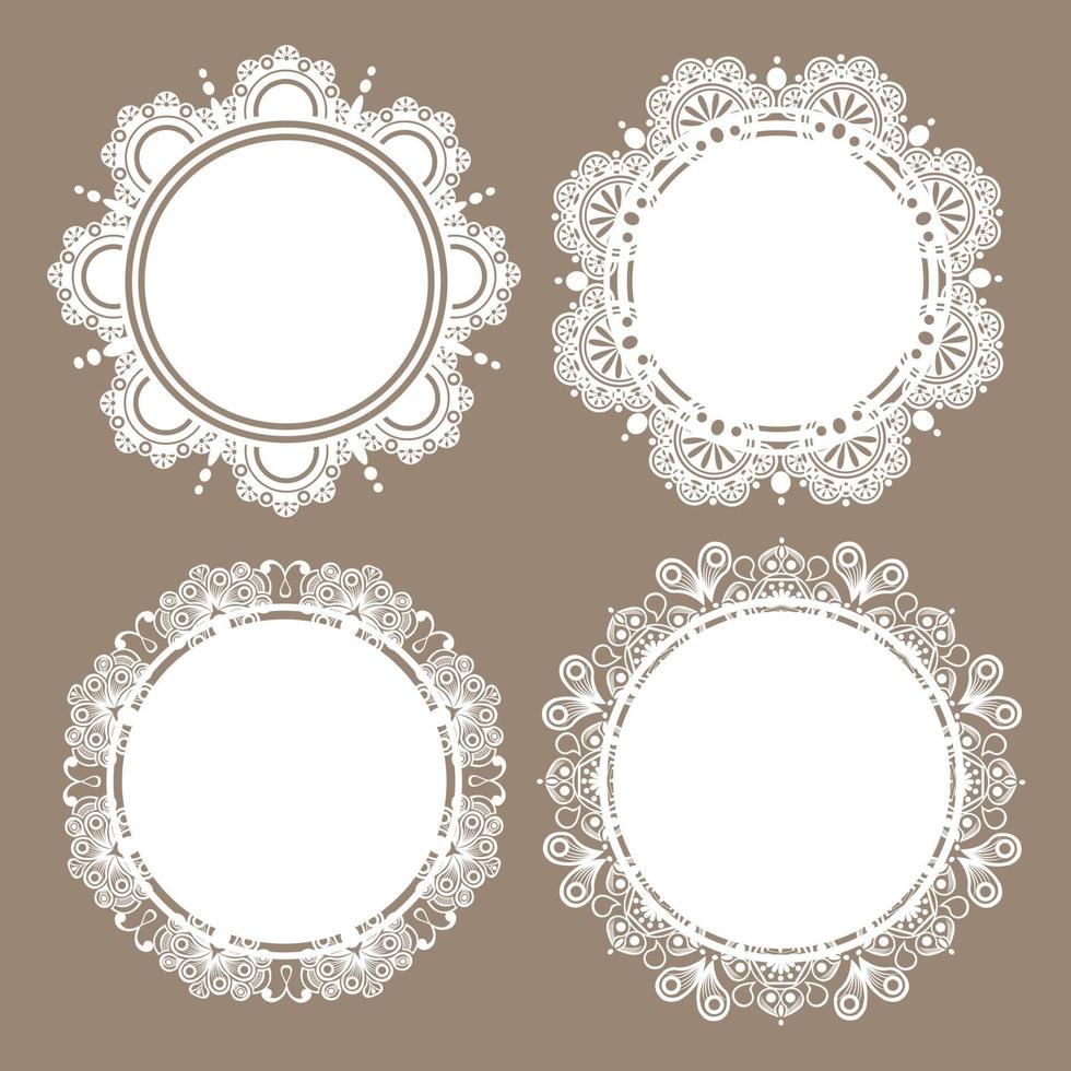 elegante marco de encaje blanco sobre fondo marrón 3 vector