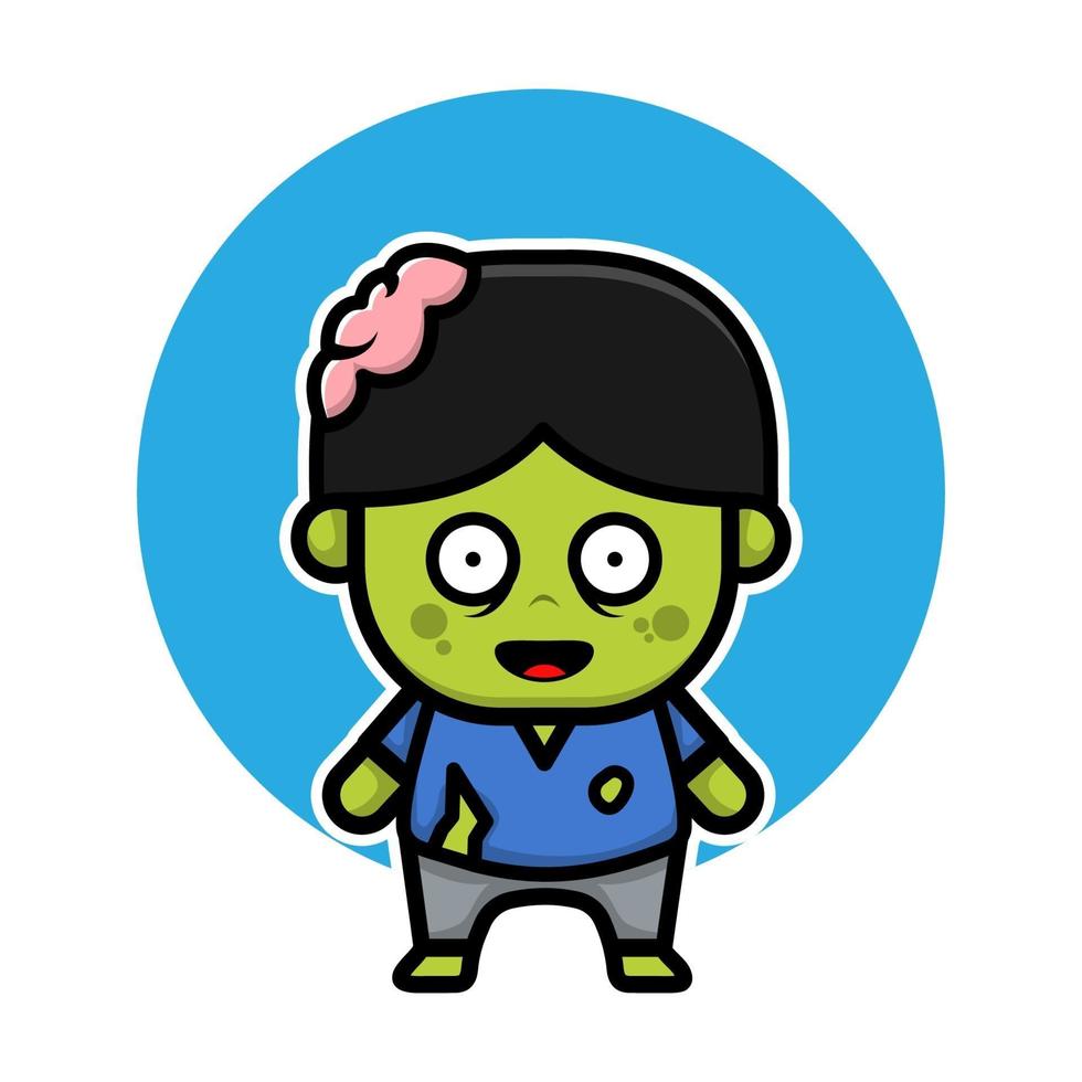 Cute zombie halloween cartoon vector illustration.