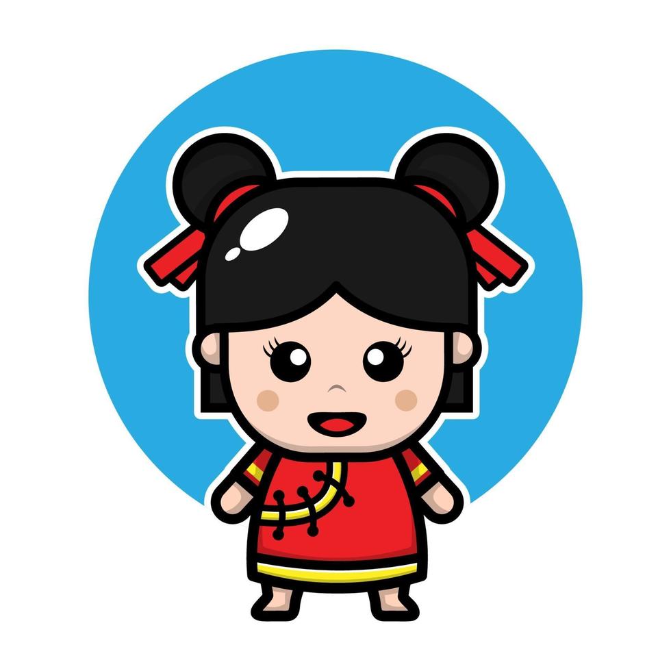 cute chinese girl cartoon character vector