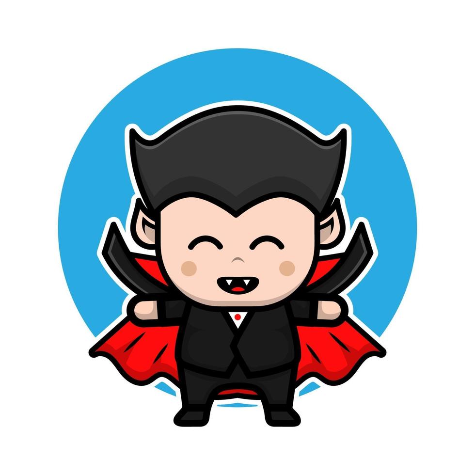 Cute dracula halloween cartoon icon illustration. vector