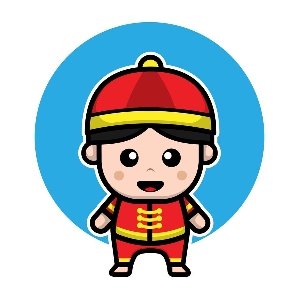 cute chinese boy cartoon character vector