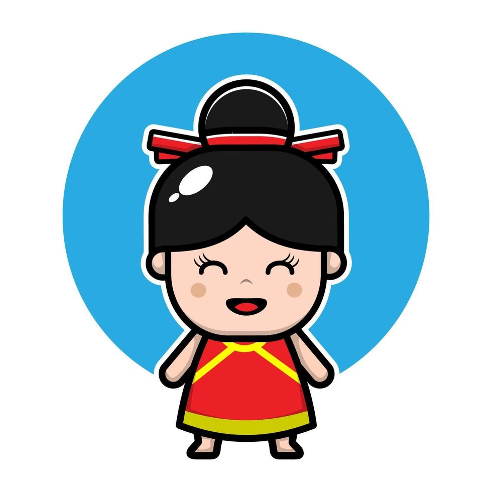 cute chinese girl cartoon character vector