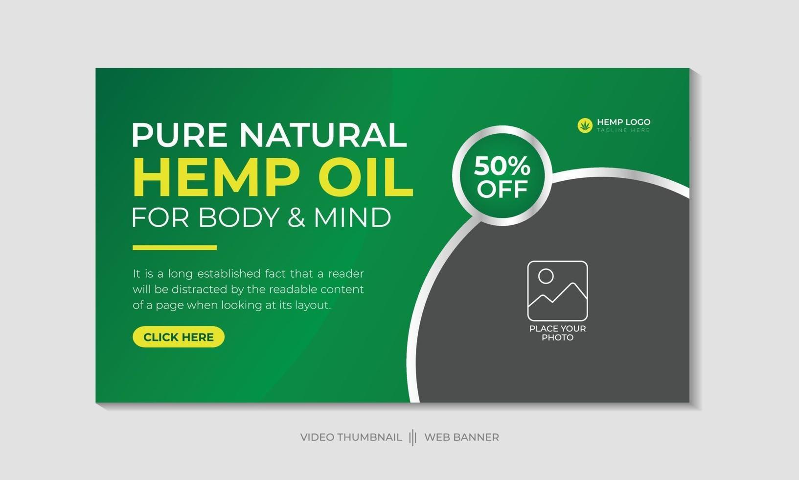 Hemp oil or CBD oil video thumbnail and web banner template design vector