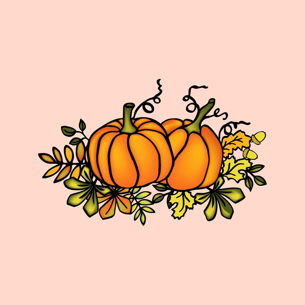 Ilustración de calabaza de otoño con hojas para vacaciones de otoño vector