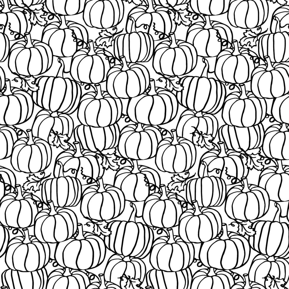 Fall pumkin seamless pattern black and white for coloringcantoon style vector