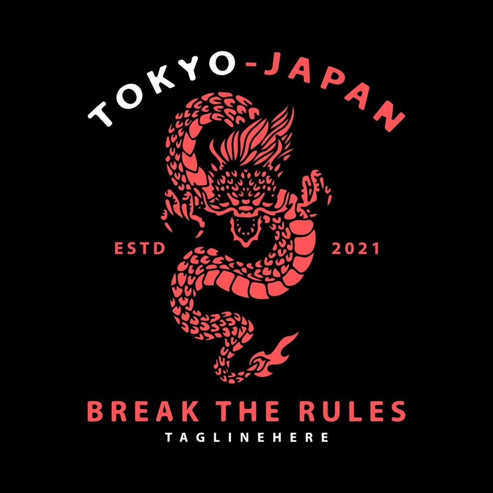 dragón japonés con tipografía romper las reglas. para camiseta vector