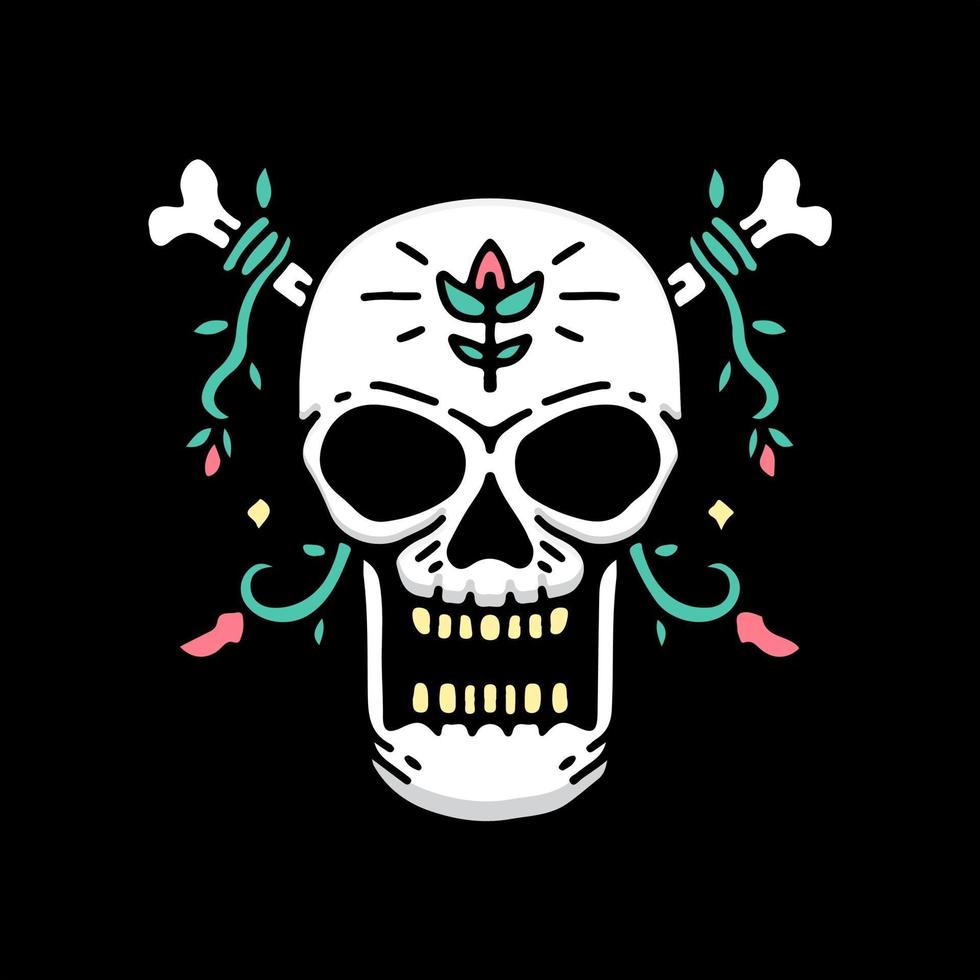 cabeza de calavera vintage con rosas. ilustración para camiseta vector