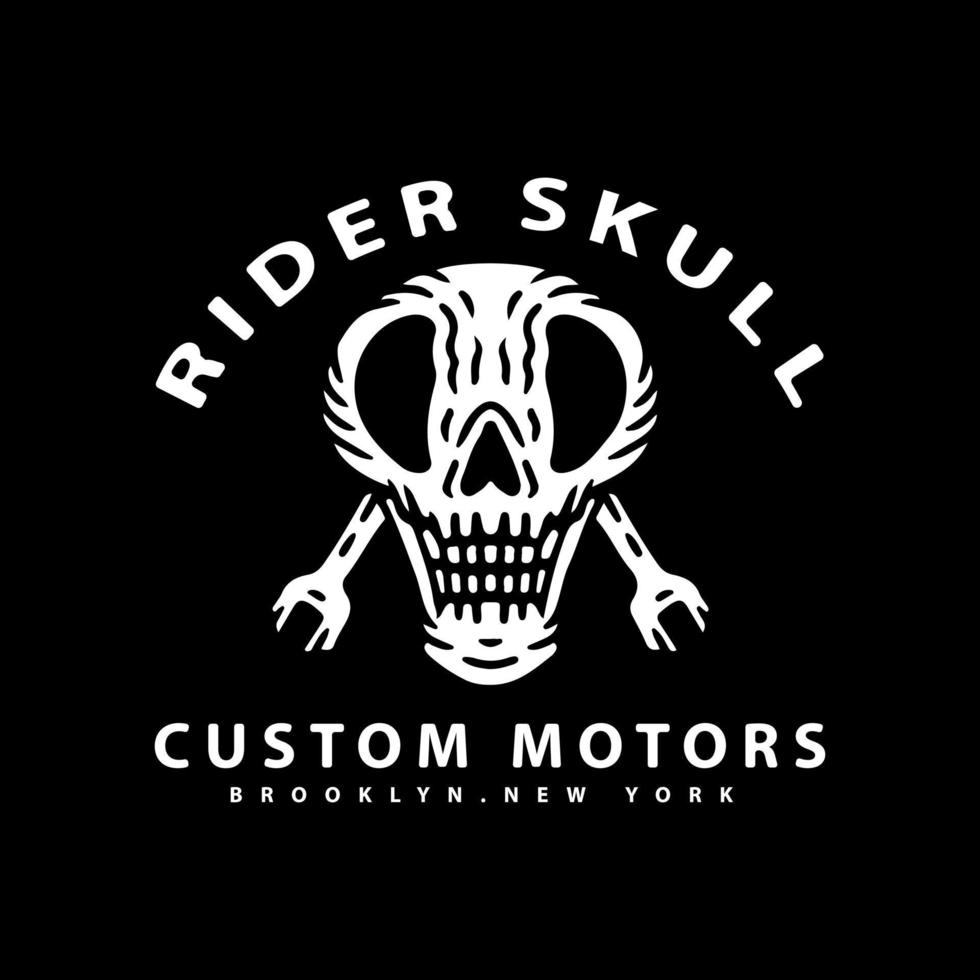 skull and wrench with rider skull typography. illustration for t shirt vector