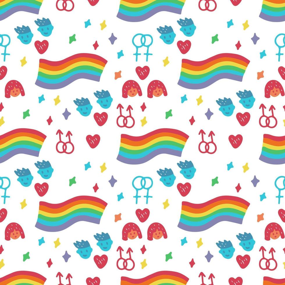 Seamless background with cute rainbow and LGBTQ symbols. vector